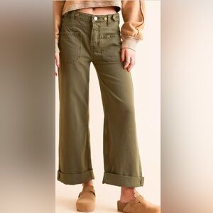 Free People Olive Green Wide-Leg Jeans